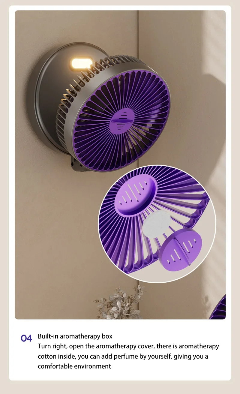 5000mAh 3IN1 Rechargeable Multifunctional Portable Fan Wall Mounted Fan 90° Folding Fan 4 Gears With Warm Night Light New 2025