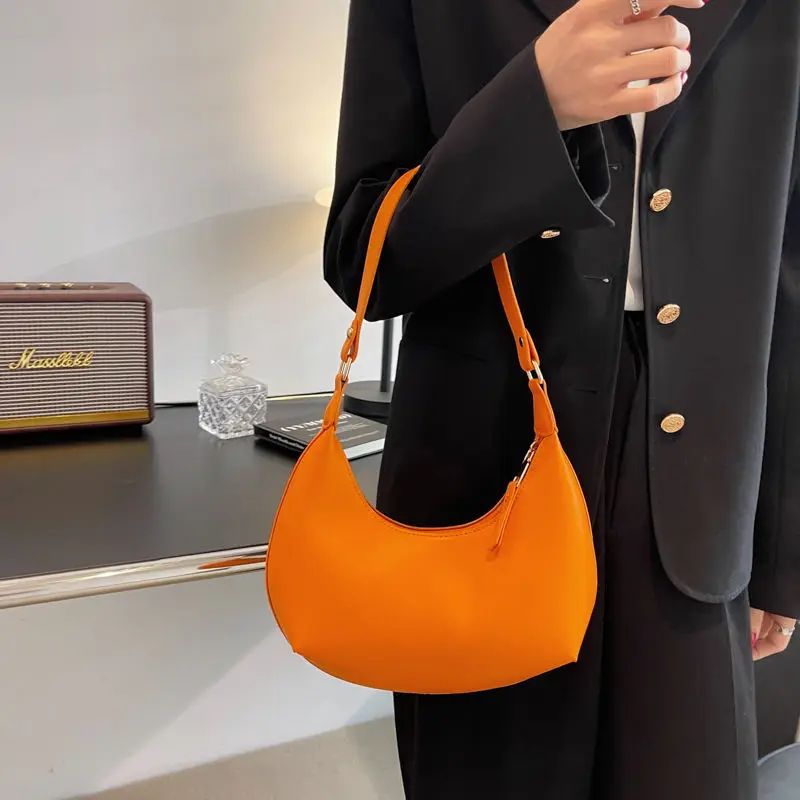 Bolso de hombro de cuero naranja para mujer, carteras pequeñas blancas y azules, laterales de media de diseñador, 2022| | - AliExpress