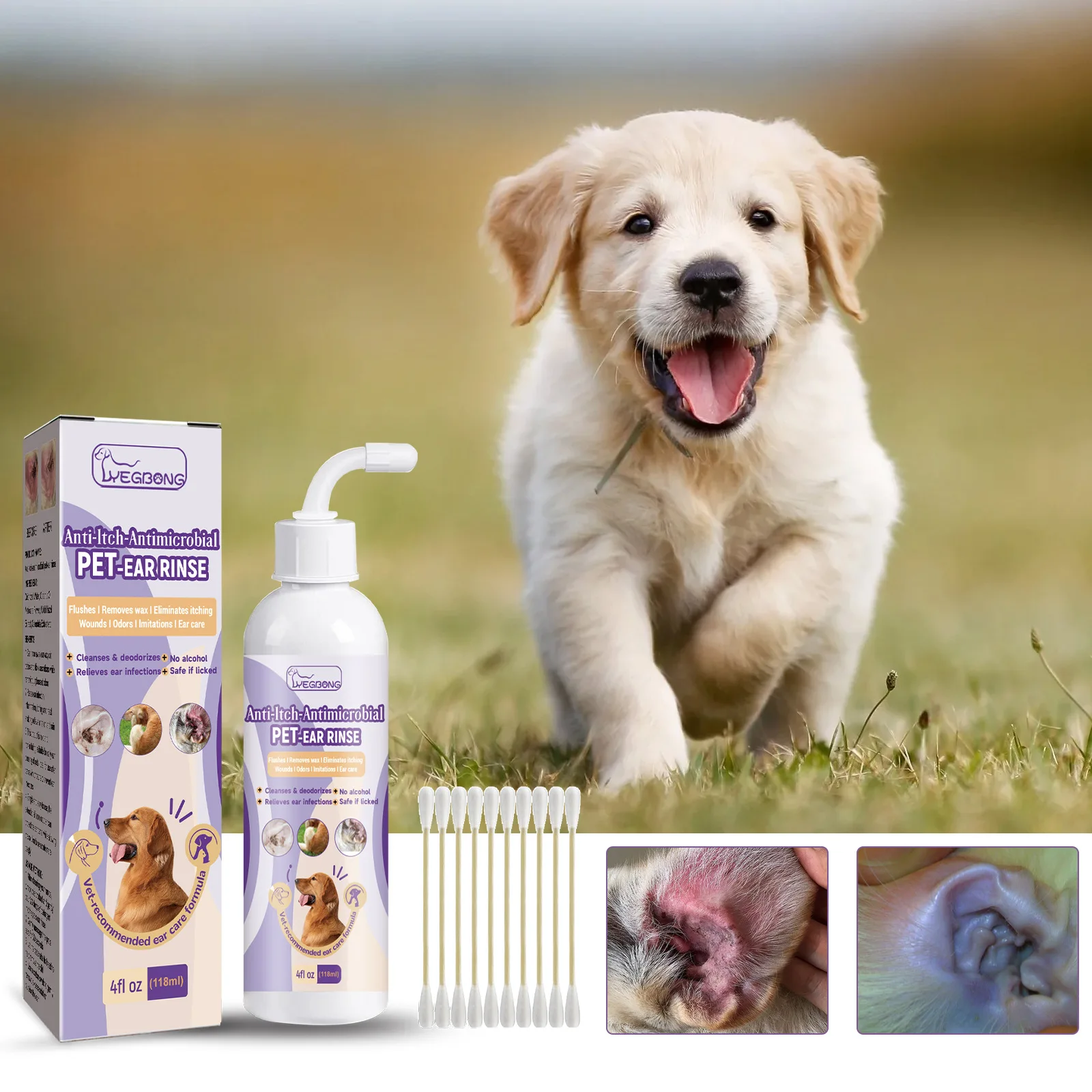 Pet Ear Medicine Pet ear cleaning solution cats and dogs relieve ear odor clean earwax and wash drops.