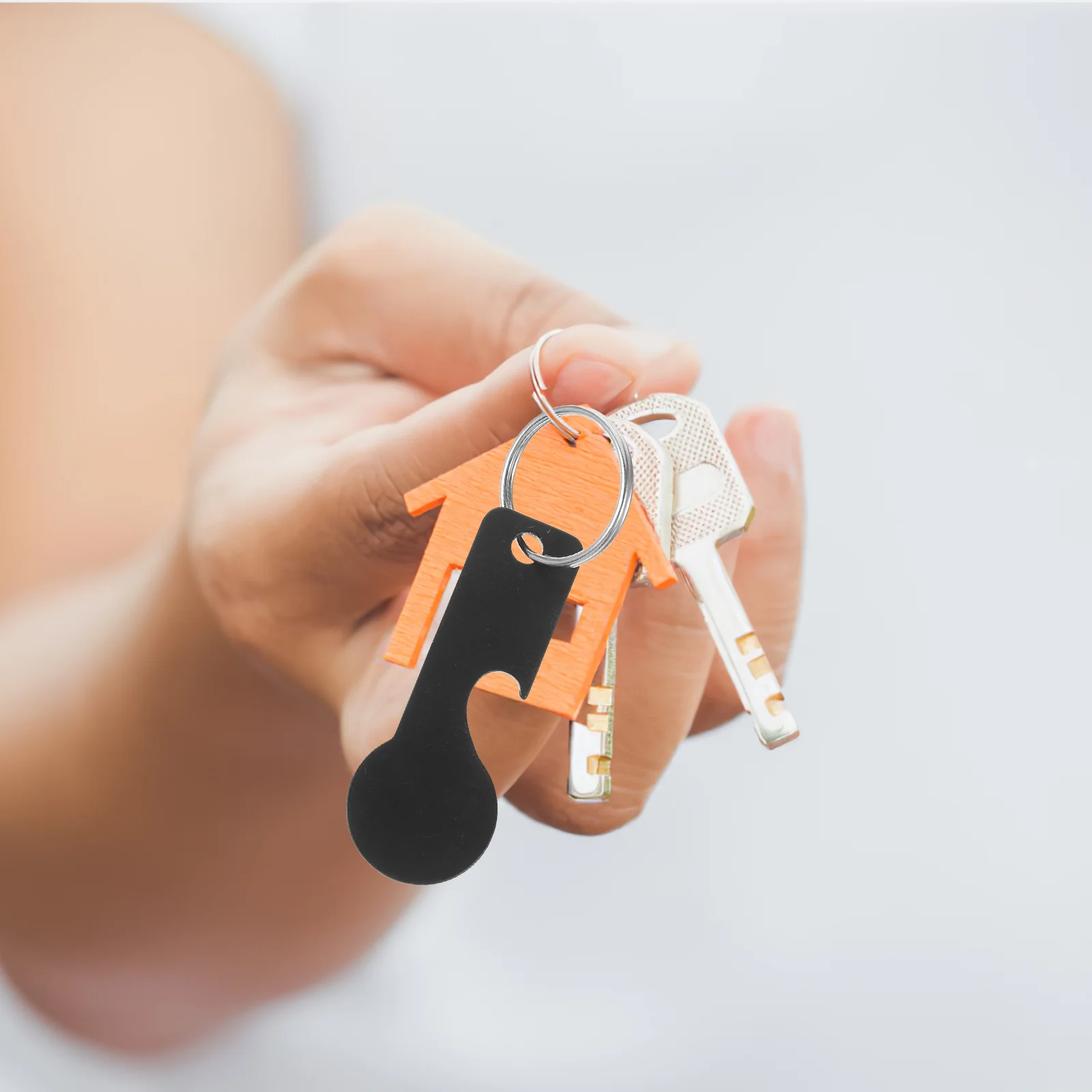 Stainless Steel Black Trolley Token Keychain for Shopping Carts