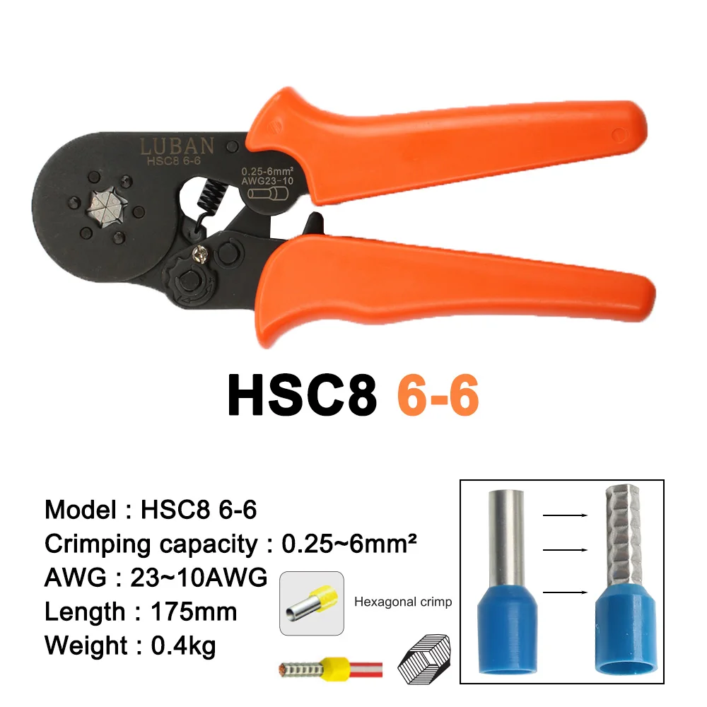 HSC8 6-4 0.08-10 mm² Set di pinze di crimpatura automatiche per cavi isolati e non isolati