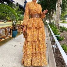 

Women's Dress Half High Neck Ruffled Tiered Floral Print Maxi Dress Autumn Spring New Fashion Long Sleeve Bohemia Party Dresses