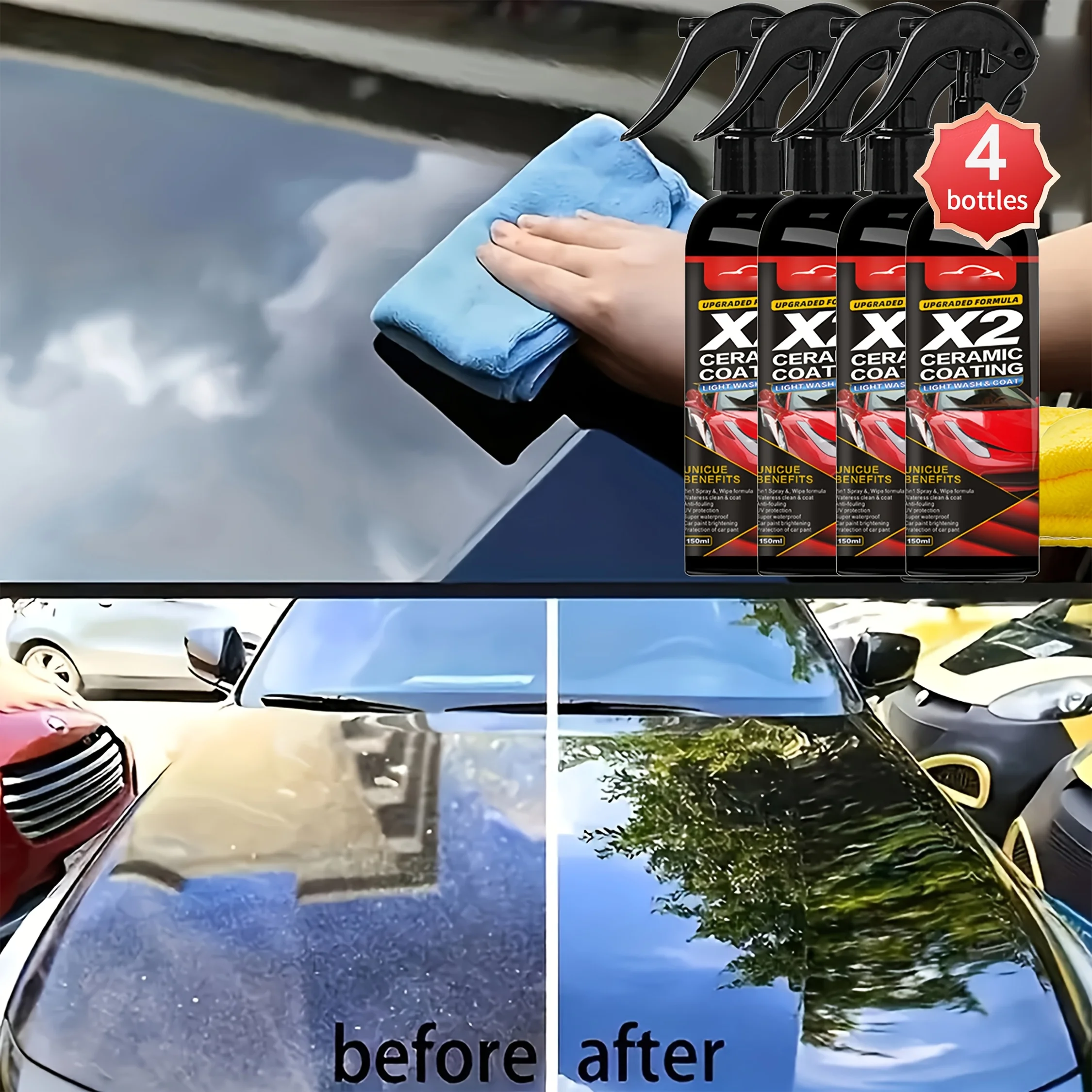4-Pack High-Protection Ceramic Coating Nano Spray, Car Coating Wax Polishing Spray, Plastic Maintenance Agent, Quick Repair for Minor Scratches