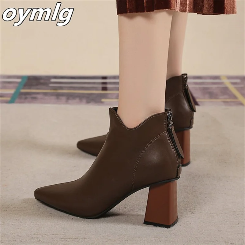 Short Boots Women's Thick Heel Single Boots 2023 Winter New Pointed High Heel Fashion Boots Naked Boots Medium Slender Boots