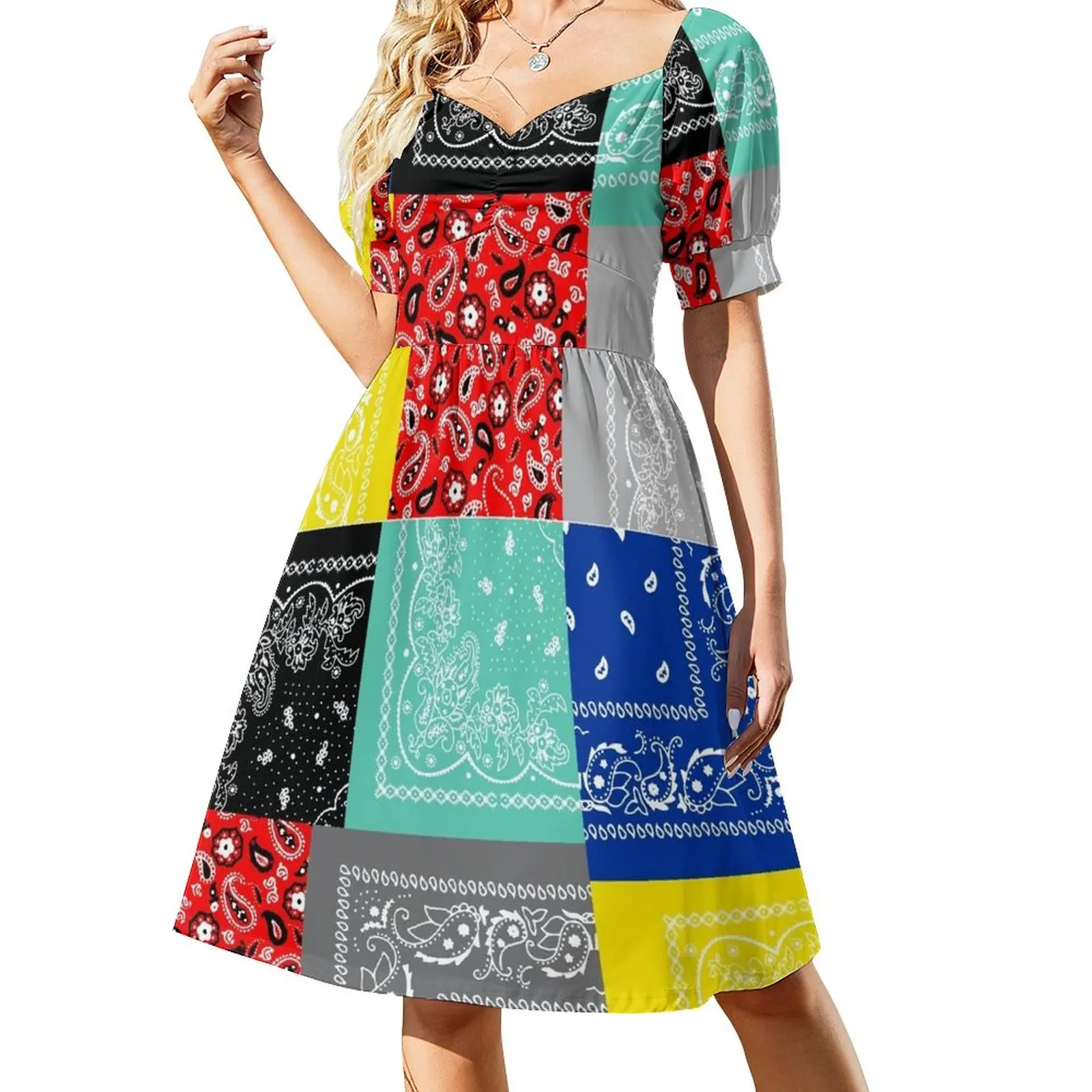 

Bandana paisley patchwork pattern Sleeveless Dress cute dress Dress vintage Woman dresses