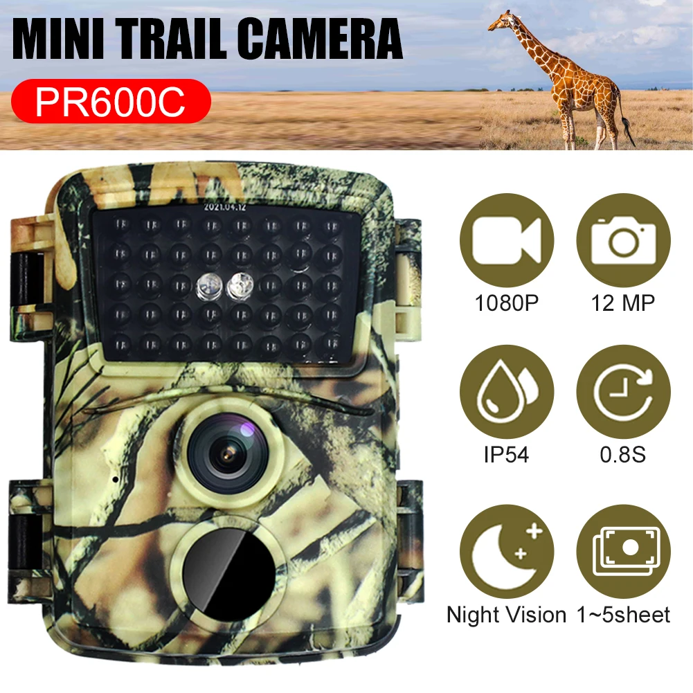 

Mini Trail Camera 12MP 1080P with Motion Sensor No Glow Night Vision Wide Angle Wildlife Camera Waterproof Monitoring Tracking