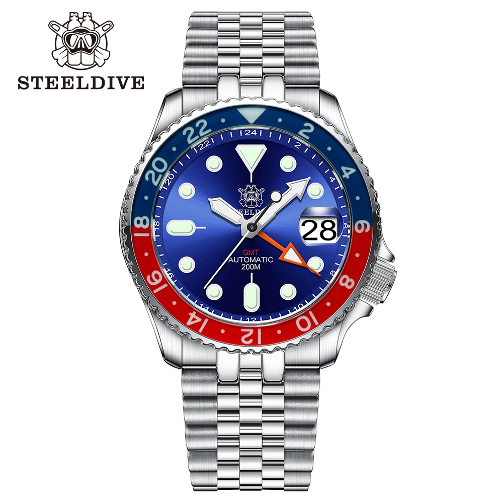 STEELDIVE nový 42MM SD1994L 200M vodotěsný super světelný safír luneta NH34 GMT automatický chronograf pánská potápěčská hodinky reloj