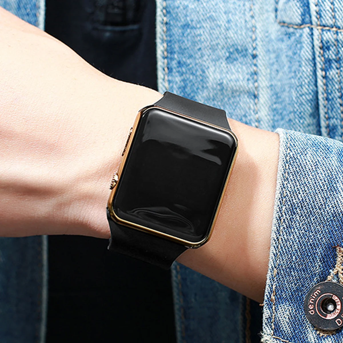 Electronic Watch 1pc Black Plastic Strap Fashionable Square Dial Electronic Watch