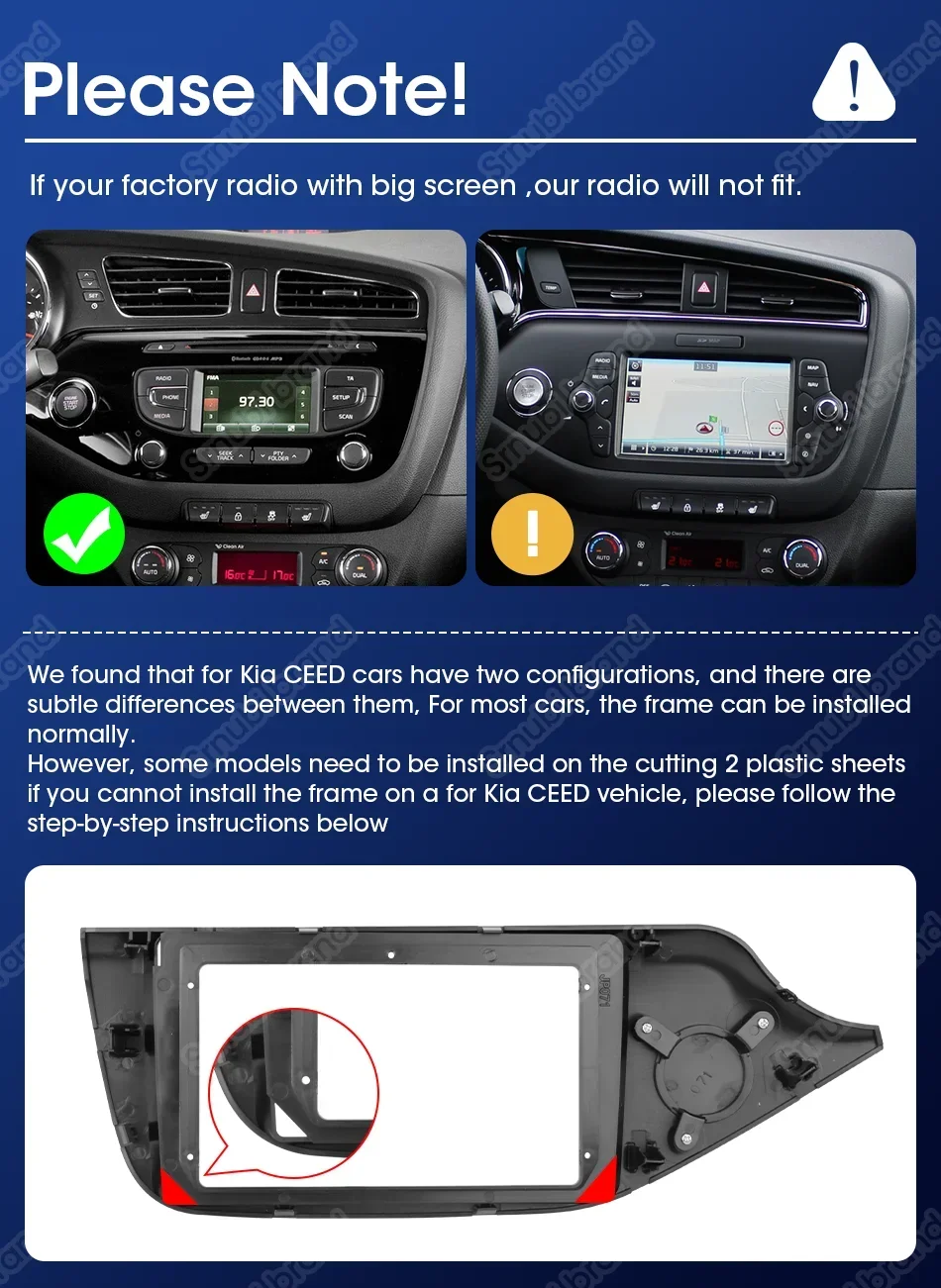 Srnubi 2 Din Stereo mit CarPlay Android Auto für KIA Cee'd Ceed JD 2012–2018 BT WiFi GPS-Unterstützung Rückfahrkamera Musik und Video abspielen – Detail 1