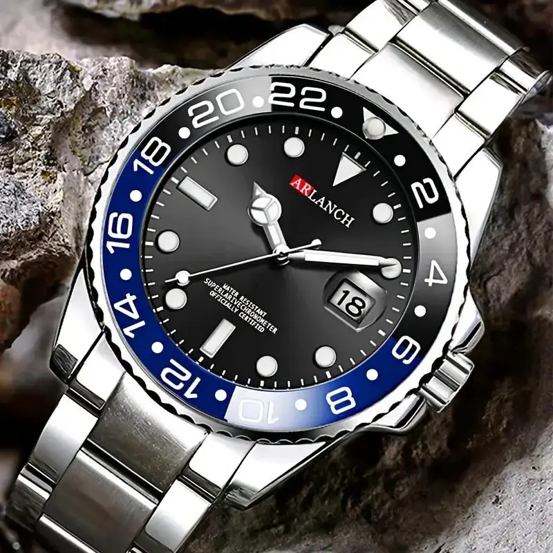 Classic Mens Analog Quartz Watch Green Ghost Diver Series Stainless Steel Waterproof Calendar Clock Business Luxury Watch Reloj Hombre