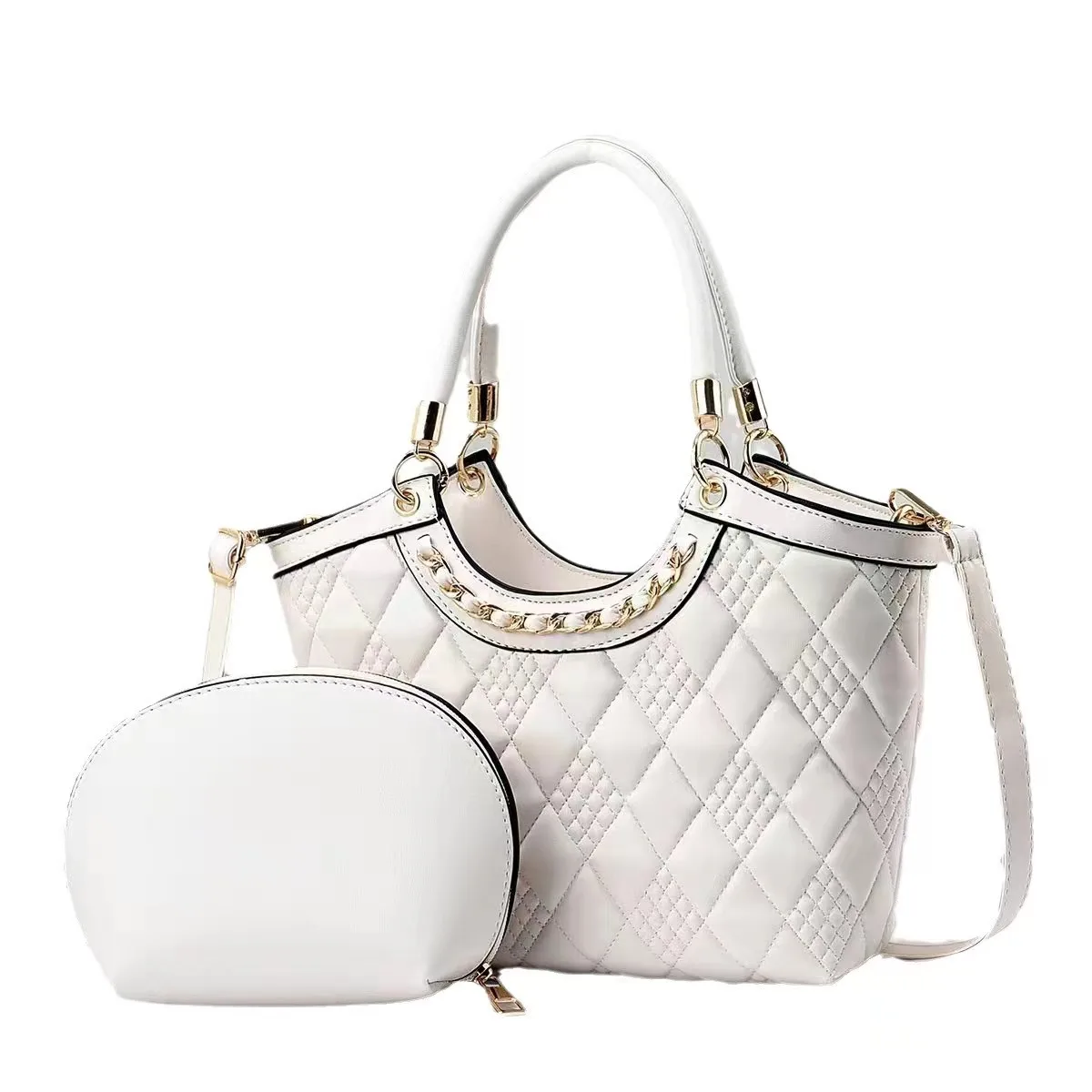 Women's Chain Rhombus Tote Bag 2 two-piece large bag Stylish commuter shoulder bag Crossbody bag