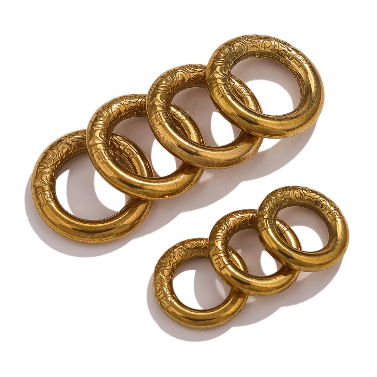 

Круглое рельефное кольцо из нержавеющей стали в стиле ретро, титановая сталь, текстурированная круглая подвеска, ювелирные изделия «сделай сам», серьги, ожерелье, подвеска, соединитель