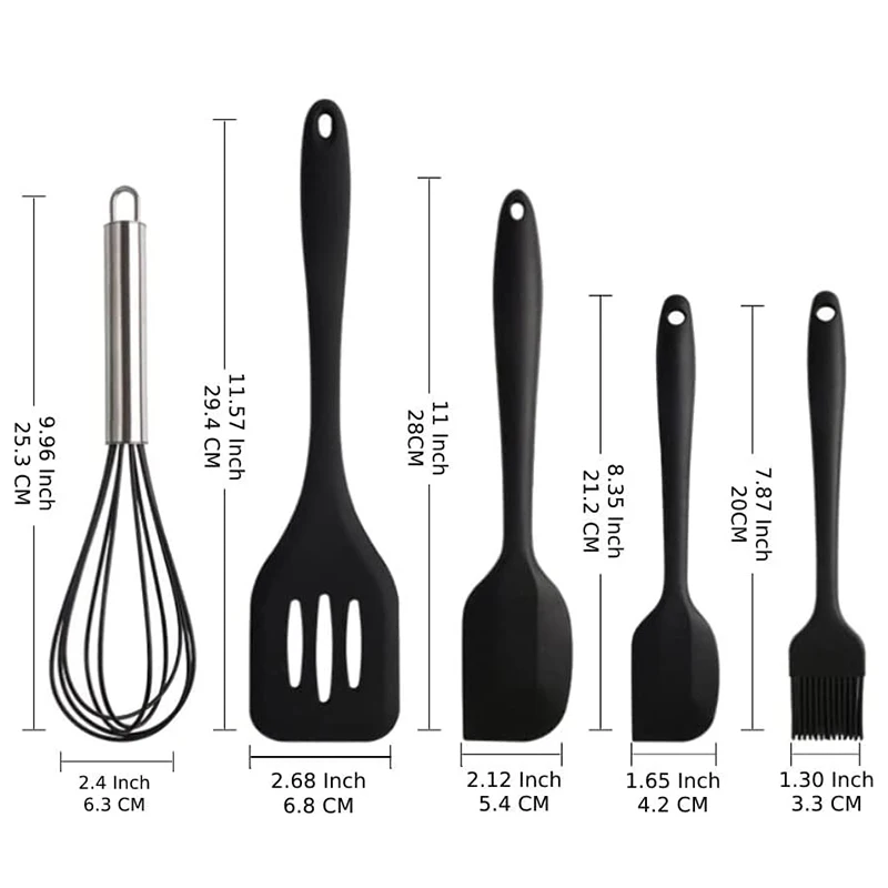 Kitchen Utensils 5 Pieces Silicone Kitchen Utensils Set Includes Turner Large Spatula Small Spatula Basting Brush Whisk JT23