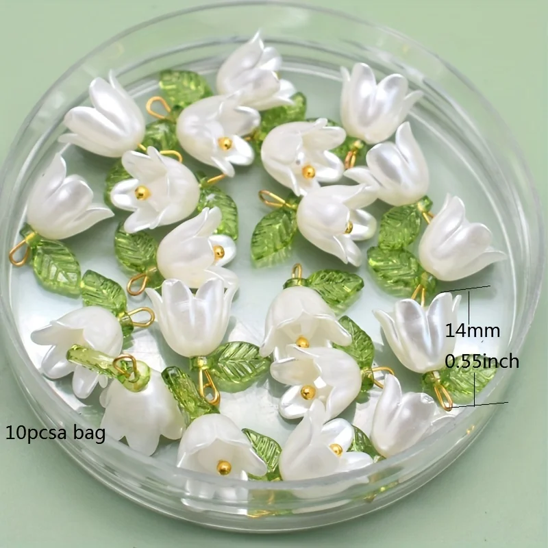 10pcs Mix Color Lily of the alley flower DIY faux pearl charms small flower pendants Handmade Beaded Jewelry Accessories