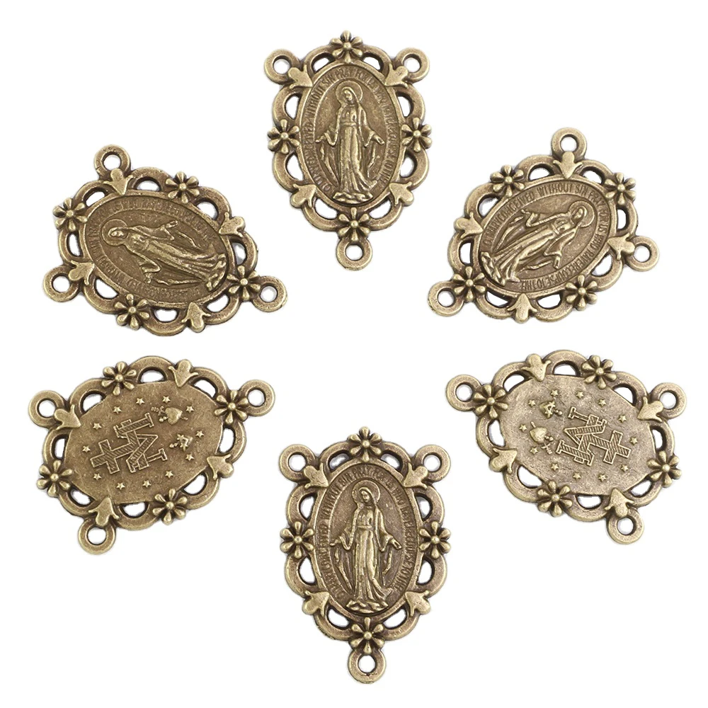 100pcs of Bronze Our Lady of the Miraculous Mary Medal Rosary Centerpiece 2