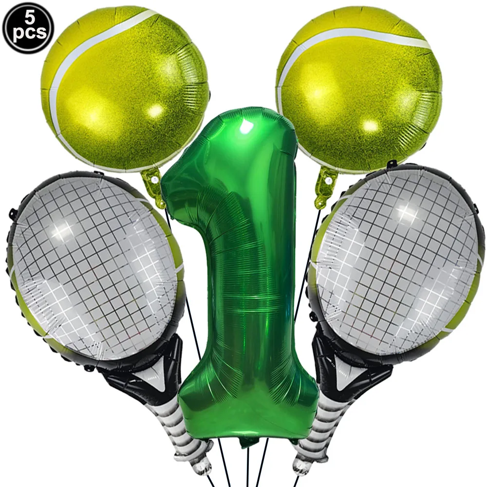 5 stücke Tennis Luftballons Geburtstag Ballon Set Grün 32 zoll Anzahl Folie Ballon Tennisschläger Luftballons Tennis Motto Party Dekoration – Detail 2