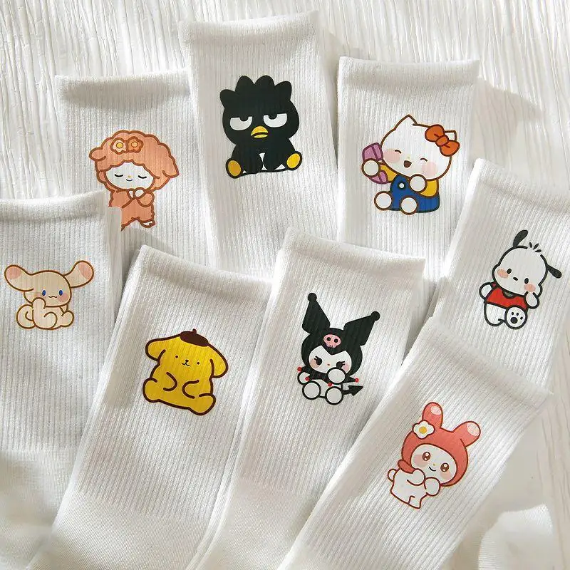 

8Pcs Sanrio Socks Kawaii Hellokitty Mymelody Kuromi Cinnamoroll Cartoon Student Cotton Socks Cute Girls Versatile Sports Socks