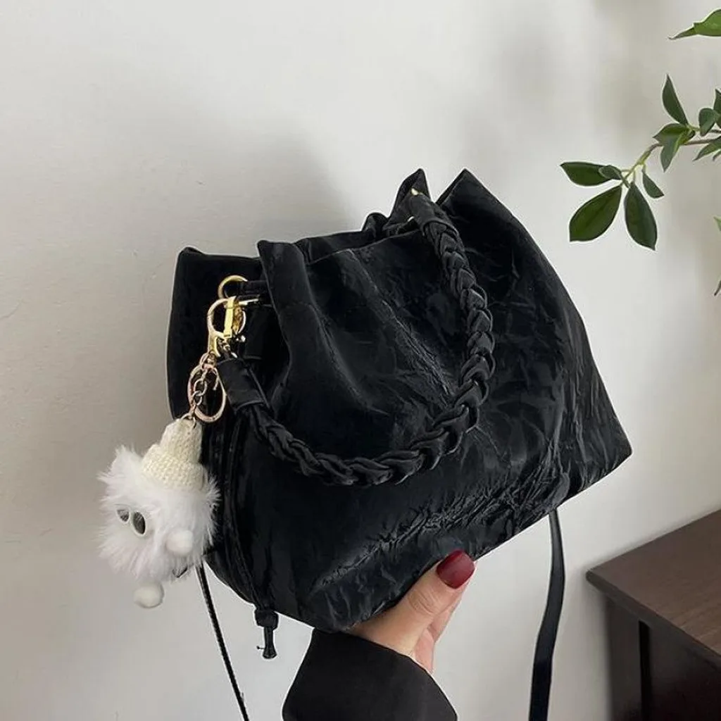 Borse Tote da Donna Sofisticate, Borsa a Secchiello Media in PU, Borsa a Tracolla Elegante per Viaggi Brevi e Pendolarismo Quotidiano - immagine 6