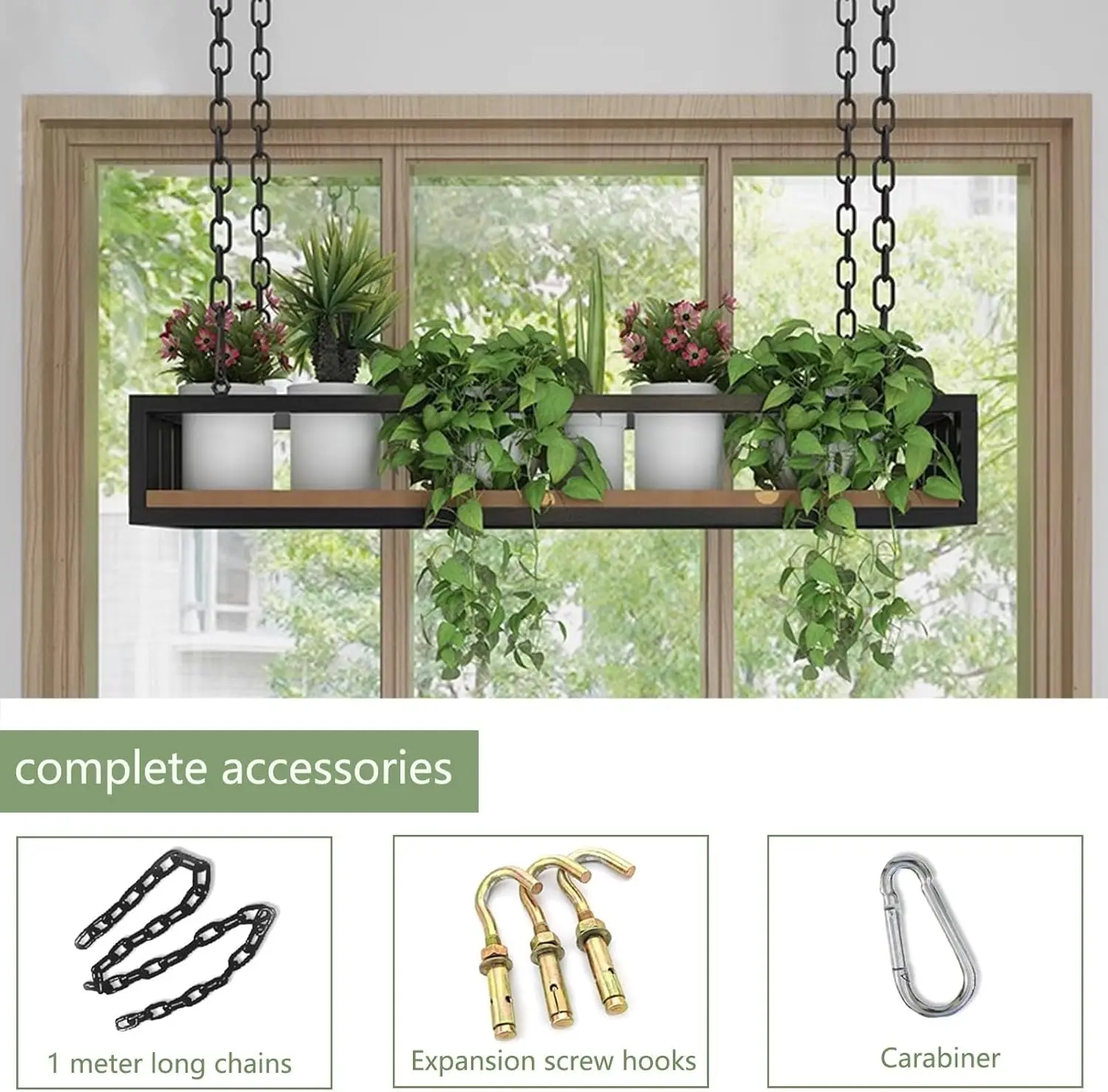 Ceiling Hanging Plant Shelves, 80x25x15cm. Flower Pot Stand, Floating Shelving for Living Room, Kitchen, Balcony, Wine Rack