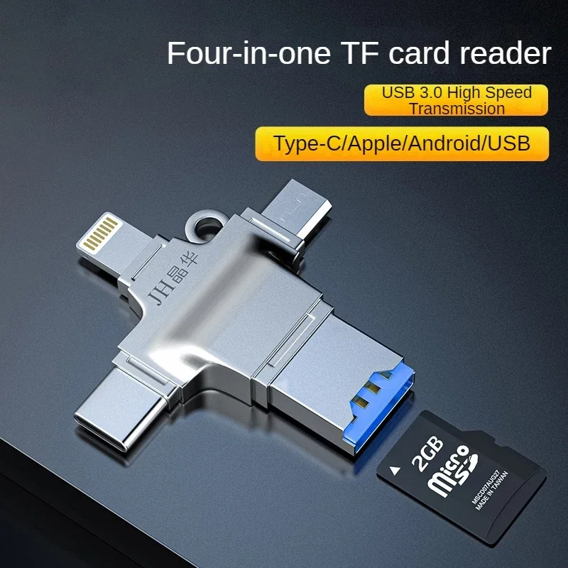 4-in-1 USB 3.0 TF 카드 리더, 아이폰 안드로이드 PC용 라이트닝/타입-C/마이크로 USB 어댑터