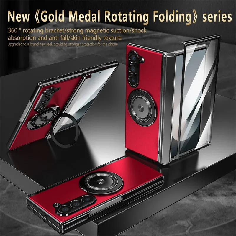 Premium Rotating Magnetic Car Holder Phone Case with Hinge Protection and Metal Alloy Back Cover