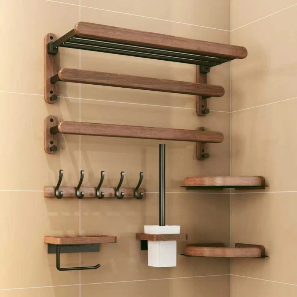 Walnut Wood Bathroom Hardware Set Bathroom towel rack Towel Rack Toilet Paper Holder Towel Bar Shelf Accessories bathroom hardware set bathroom hardware accessories