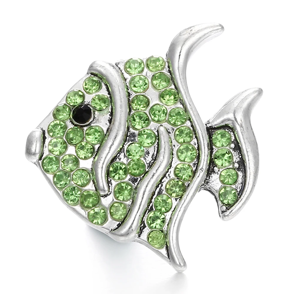 20pcs Snap Button Jewelry DIY Metal Green Crystal Flower 18MM Snap Buttons Fit 18mm Snap Button Bracelet Necklace