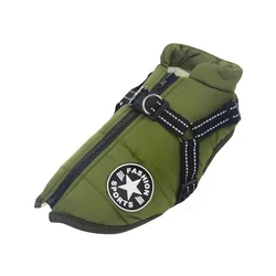 Winter Warm Waterproof Dog Jacket with Built - In Harness - Large Breed Coat - XXXL (Green)