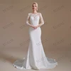 Classic Wedding Dresses Satin Bridal Gowns Lace Appliques Full Sleeves Modest Sheath Mermaid Vestidos De Novia Customized 2025 1