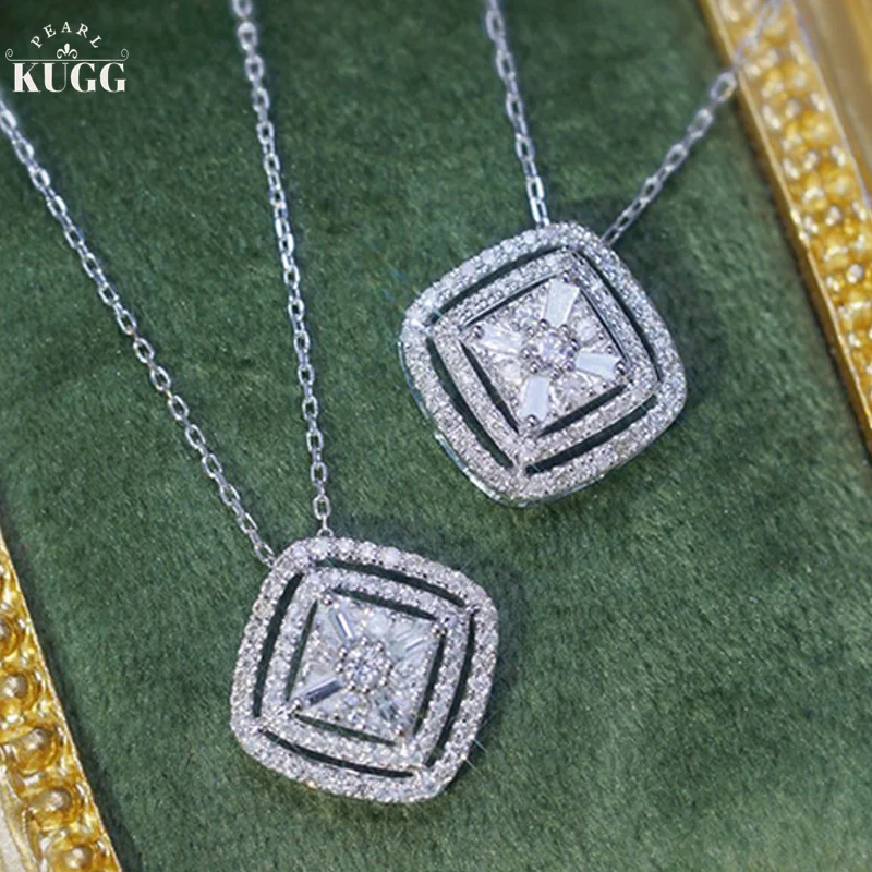 

KUGG 18K White Gold Necklace Fashion Geometric Design 0.40carat Real Natural Diamond Pendant Necklace for Women Engagement