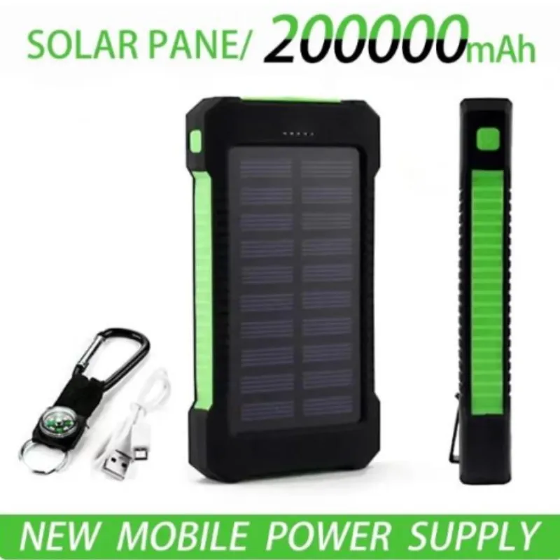 

200000mah Top Solar Power Bank Wasserdichtes Not ladegerät Externe Batterie Power Bank mi iPhoneLED SOS Licht versand kostenfrei