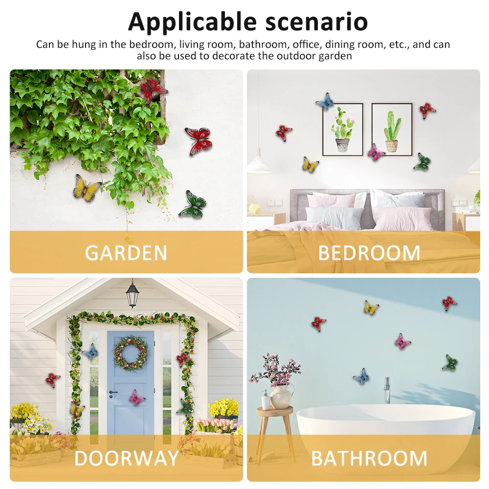 6/12 Pcs Metal Butterfly Wall Art Hanging Butterfly Sculpture Ornaments Garden Yard Sheds Decor for Indoor Outdoor Walls Fences