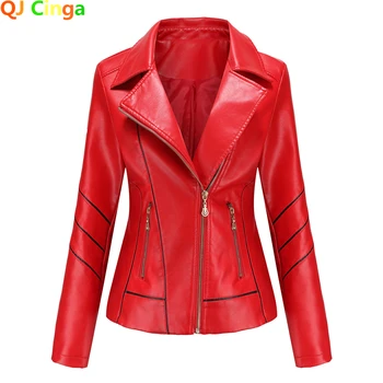 Red PU Faux Leather Jacket Women fashion Casual Biker Jackets Outwear Female Tops spring and autumn Black Leather Jacket Coat 1
