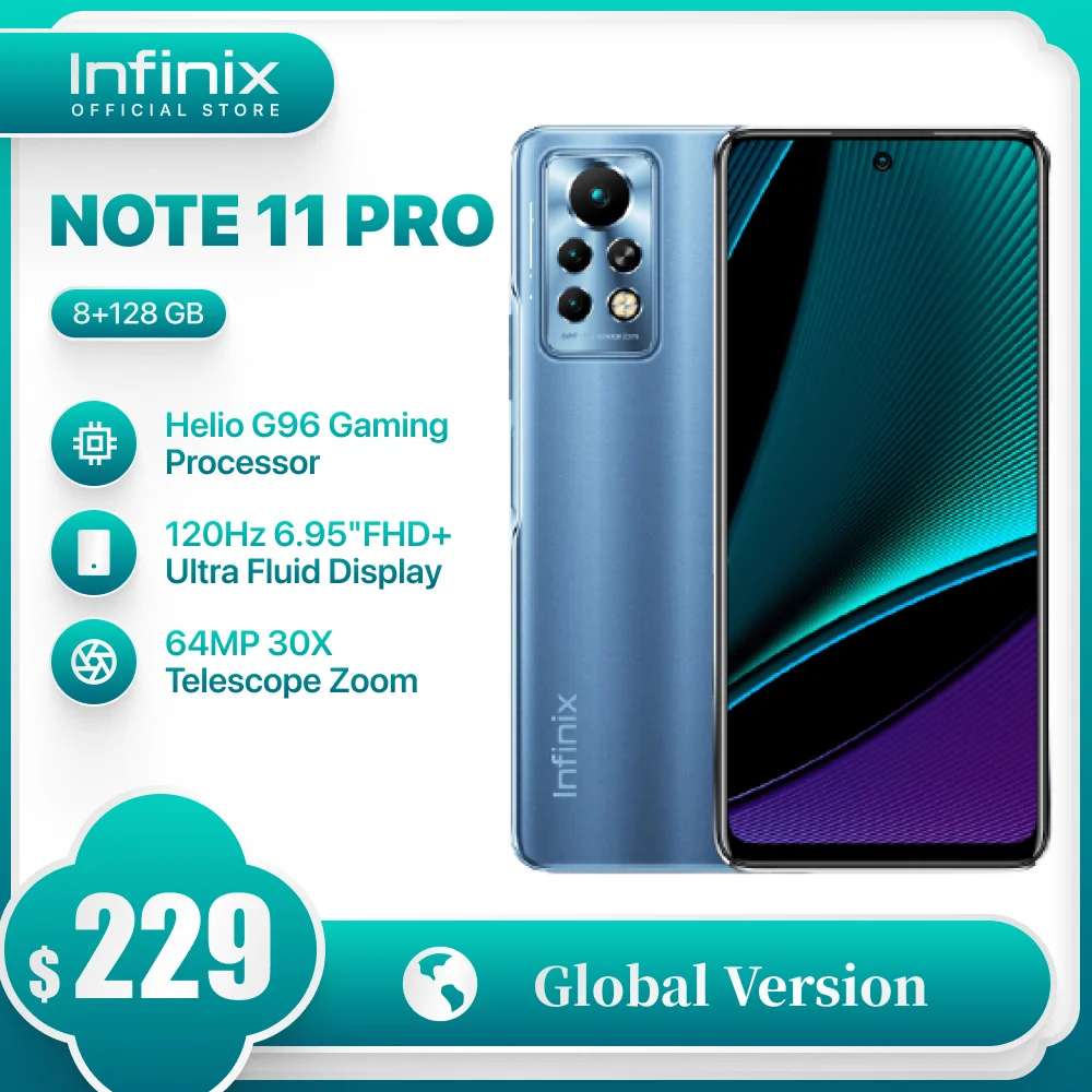 Global version Infinix NOTE 11 PRO 8GB 128GB 6.95'' Display Smartphone Helio G96 64MP Camera 33W Super Charge 120Hz Refresh Rate infinix mobile new model