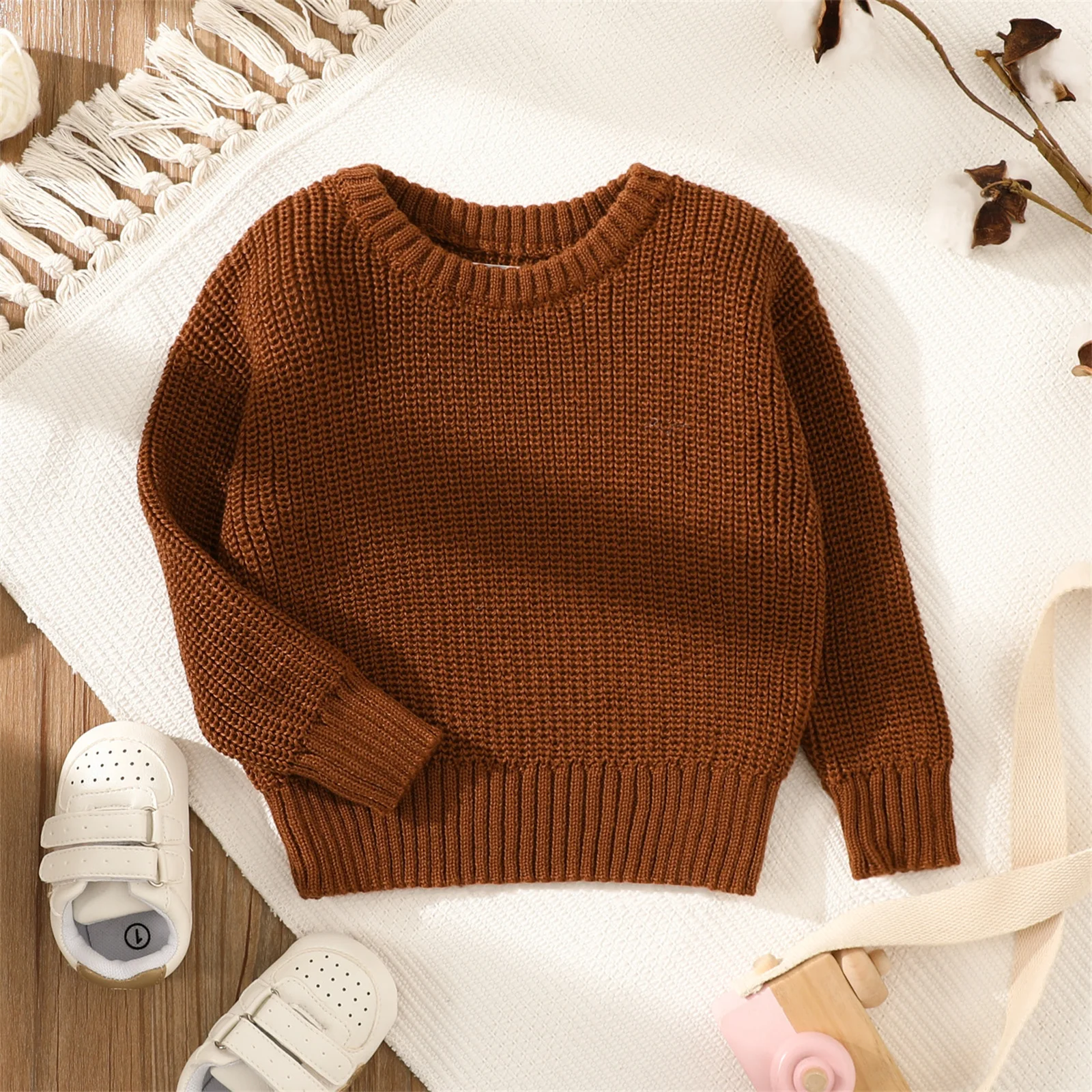 PatPat Baby Boys / Baby Girls Solid Long-sleeve Knitted Sweater Pullover Soft Basic Styled Comfortable cashmere sweater baby girls sweater