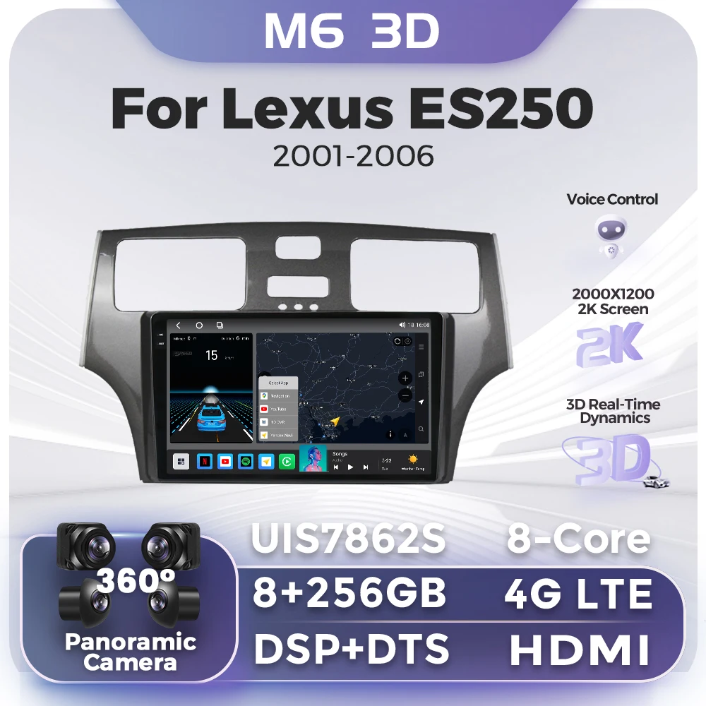 

4G LTE 8 + 256 ГБ Android автомобильный радиоприемник для Lexus ES300 ES330 XV30 ES250 2001-2006 9 дюймов GPS-навигация беспроводной Carplay Голосовое управление