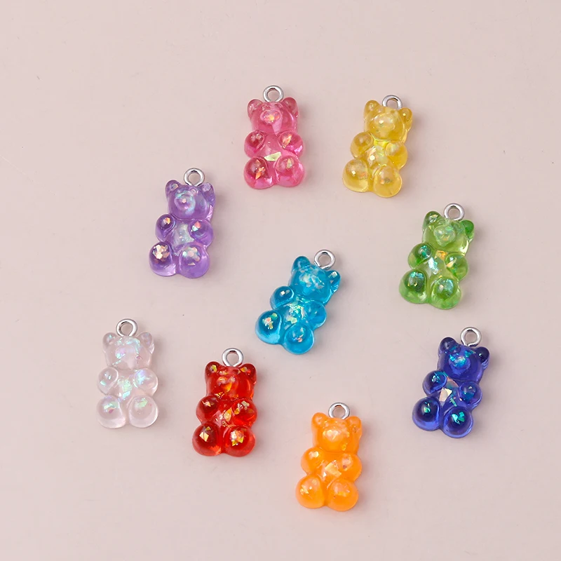 Jewelry Charms Resin Charms Fashion Jewelry Accessories 10pcs 22X11mm Resin Sequins Gummy Bear Charms For Jewelry Making Cartoon Earrings Pendants Necklaces Bracelets DIY Accessories