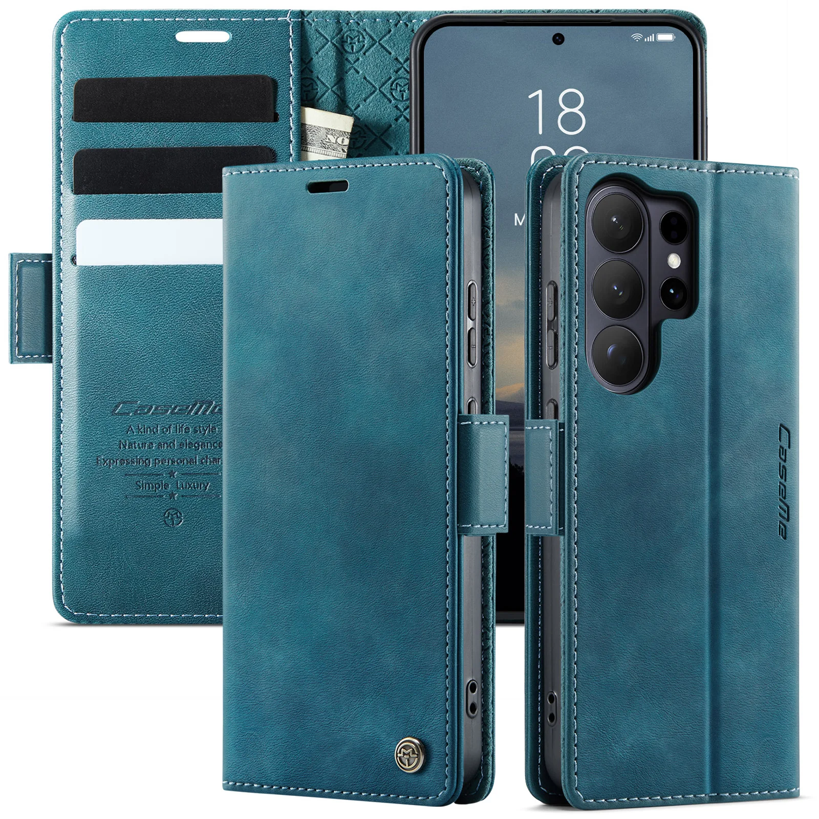 Vintage Leather Flip Wallet Phone Case with Stand and Card Holder Pockets