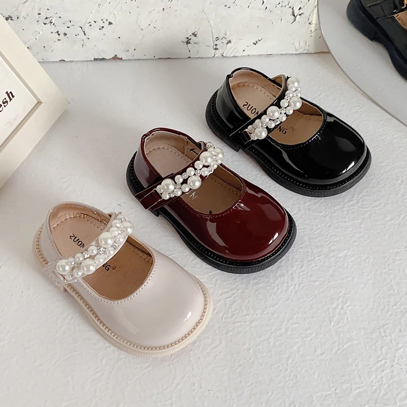 Children's Leisure Shoes Female Princess Shoes 2023 Students Show Autumn Period Baby Small Winered Leather Shoes