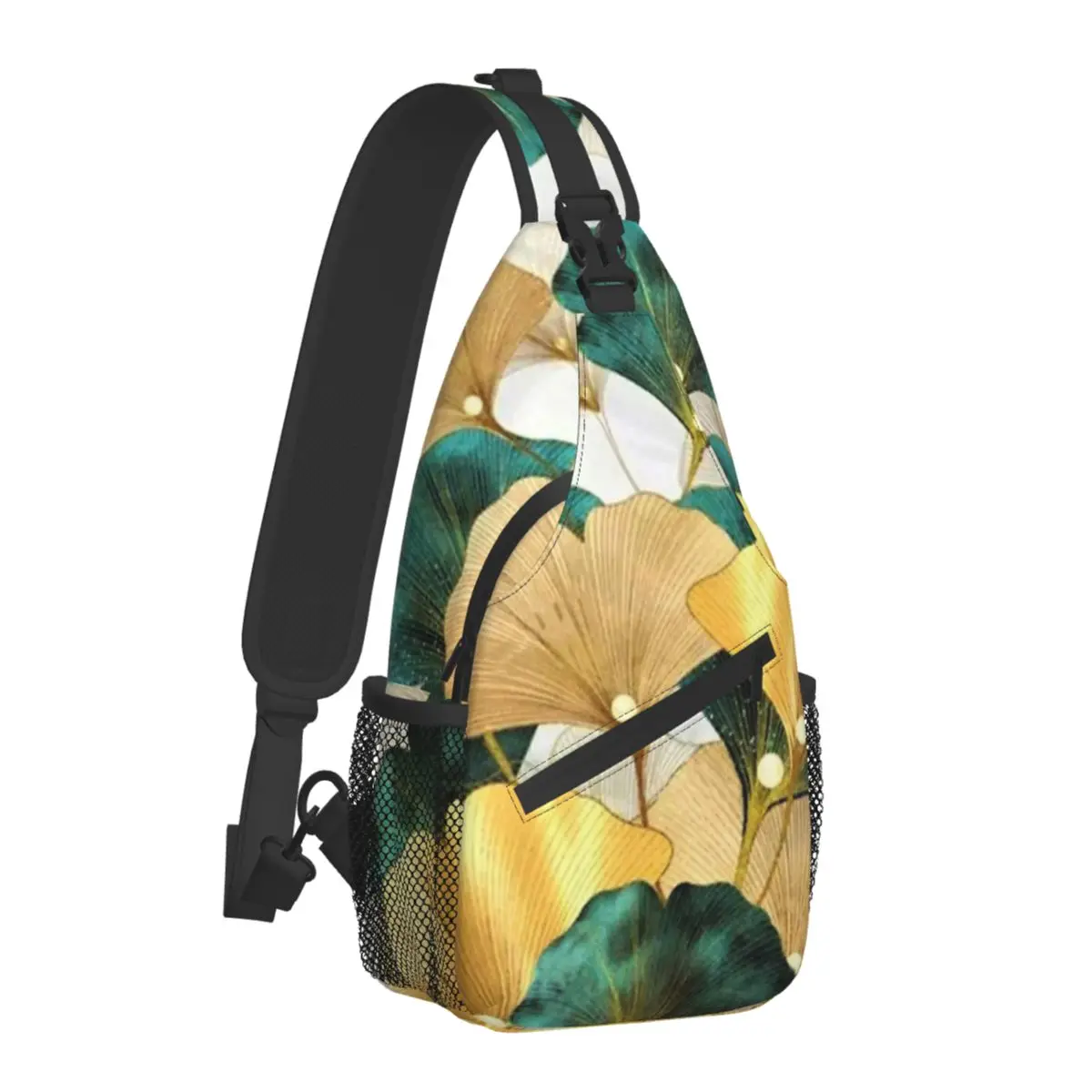

Green And Gold Leaves Crossbody Chest Bags Ginkgo Autumn Pockets Travel Pack Messenger Sports Teens Shoulder Bag Unisex