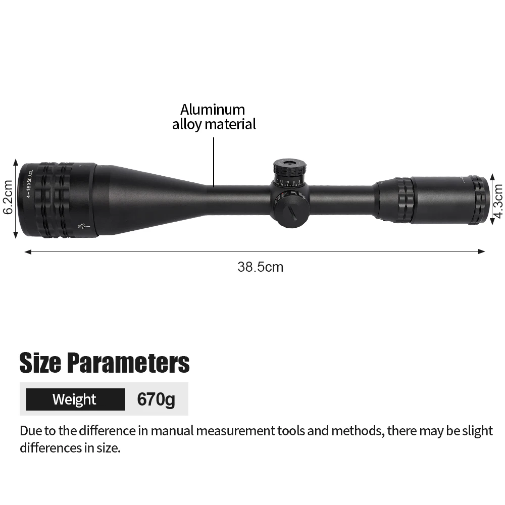 Tactical 4-16X50AOL Optical Sight Long Range Rifle Scope Red/Green Dot Laser Combo for Hunting Airsoft-Adjustable Focus