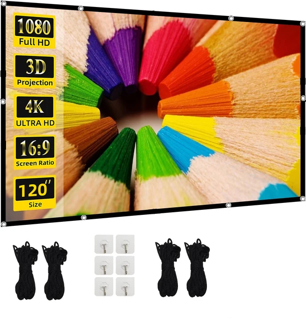 72-100-120 Inch 4k projector screen，Portable Foldable Projector screen High Density White Less Creases, Outdoor Home Office