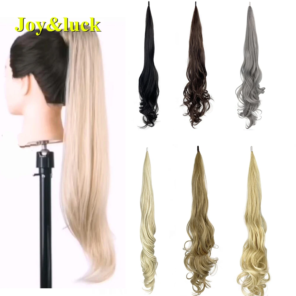 Synthetic Ponytail Hair Extensions Long 613 Blonde Natural Wave Flexible Wrap Around Women Daily Use Fake Horsetail Hairpieces