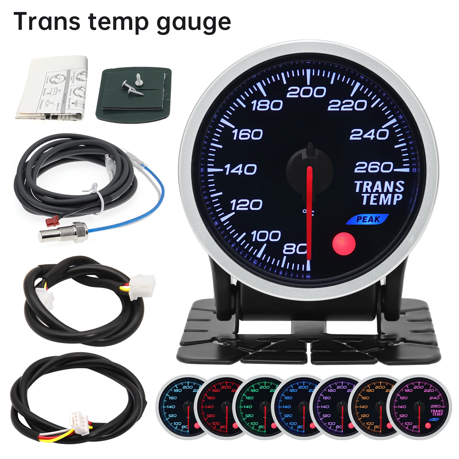 8-Color Backlit Universal Turbo Pressure Gauge - Fuel, Oil, Temp Reading, 52mm, 12V