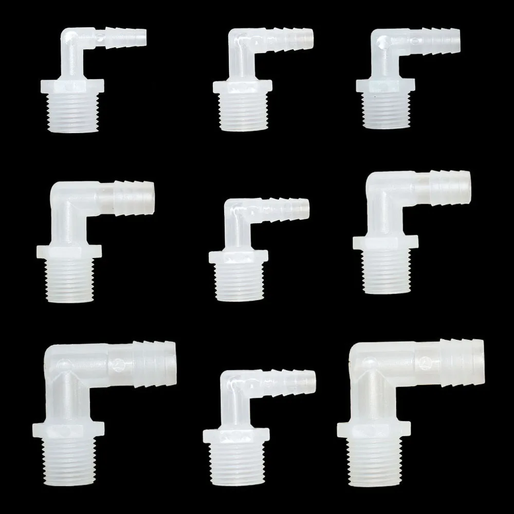 6/8/10/12/13/14/16/18mm Hose Elbow Barb Connector Plastic Pipe Coupler With 1/2 Inch Thread Fittings Drip Irrigation Adapter