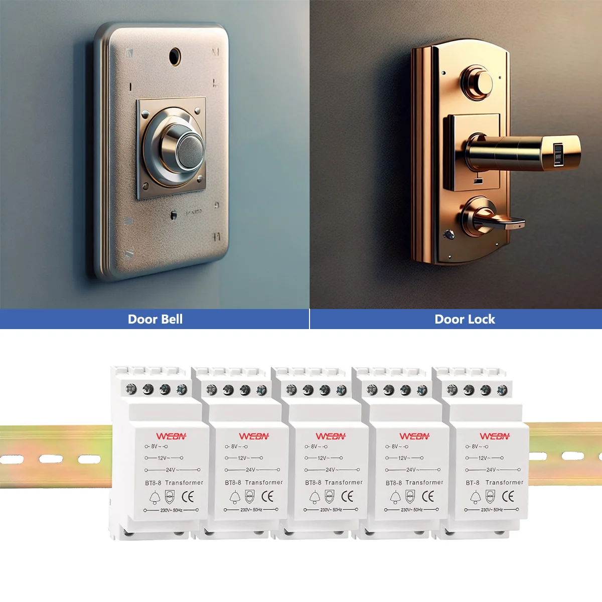 Doorbell Transformer 8/12/24V CE Approved Compatible with Ring/Bell/Bell Smart rail type doorbell protector rated voltage BT8-8
