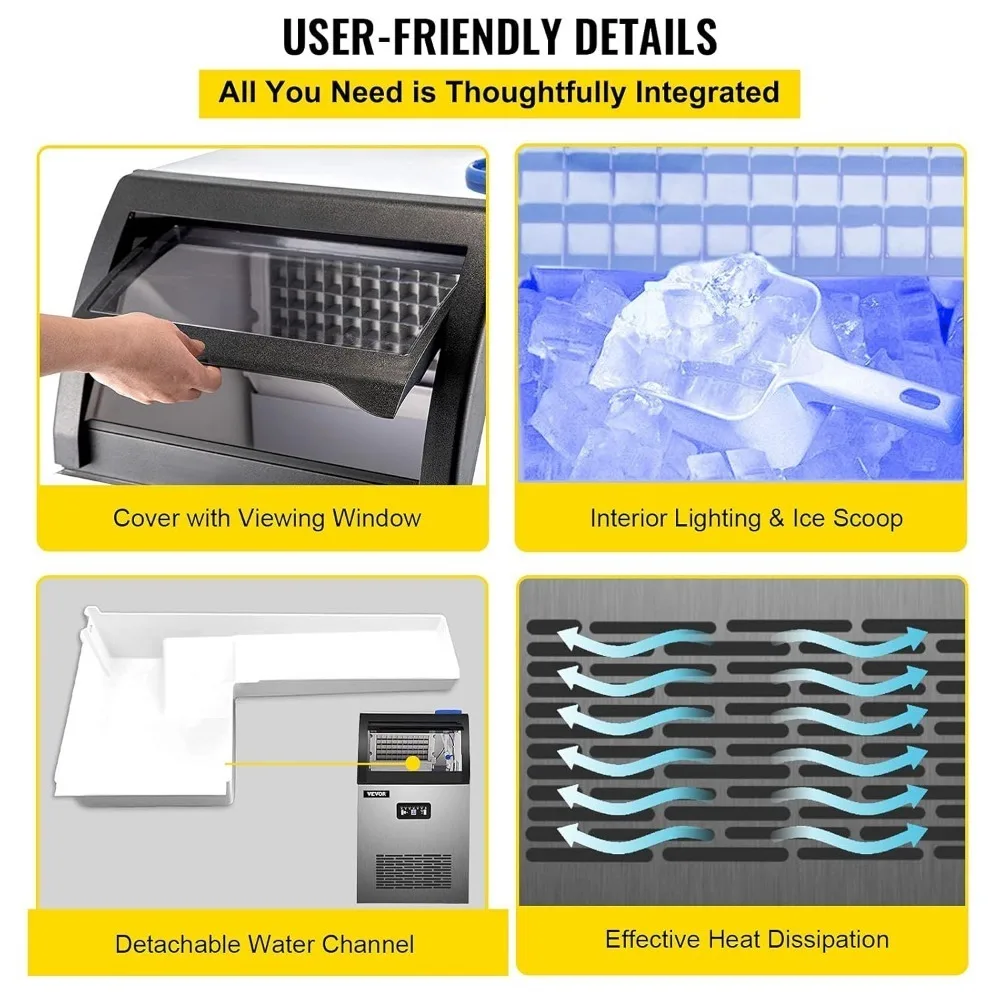 Commercial Ice Maker Machine, 119 LBS/24H Stainless Steel Under Counter Ice Machine with 24 LBS Storage