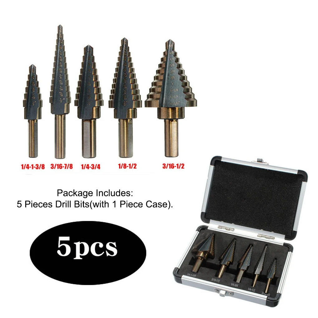 

Pack of 5 Step Drill Bit Woodworking Metalworking Plastic High-speed Steel Drilling Bits Wood Metal Punching Hole Hand Tools