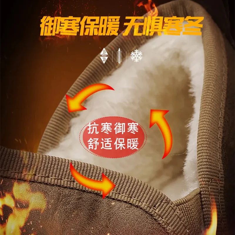 Men Snow Boots Ankle Boots Winter Men Shoes New Solid Color Plush Inside Anti Skid Bottom Warm Waterproof Ski Shoes