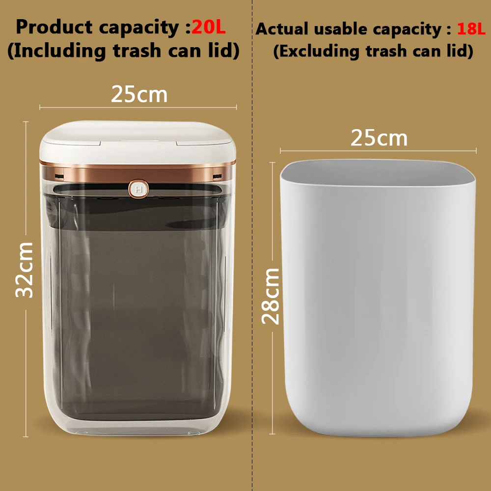 22/20L Smart Trash Can Waterproof Automatic Sensor Electric Waste Bin Large Capacity Garbage for Kitchen Bathroom Bedroom Toilet
